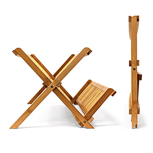 Relaxdays 10019150 Abtropfgestell CROSS HBT 24,5 x 47 x 33,5 cm Abtropfgitter Bambus klappbar Geschirrabtropfer für Teller und Tassen als Geschirr Abtropfkorb und Holz Geschirrkorb mit Bestecksammler, natur - 5
