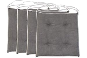 Loft 25 Premium Tufted Seat Pads | Non-Slip Indoor Chair Cushions for Kitchen and Dining Room | Breathable Luxury Pillow with Ties | Lightweight & Comfortable Foam Filling (37x37cm, Graphite, 4)