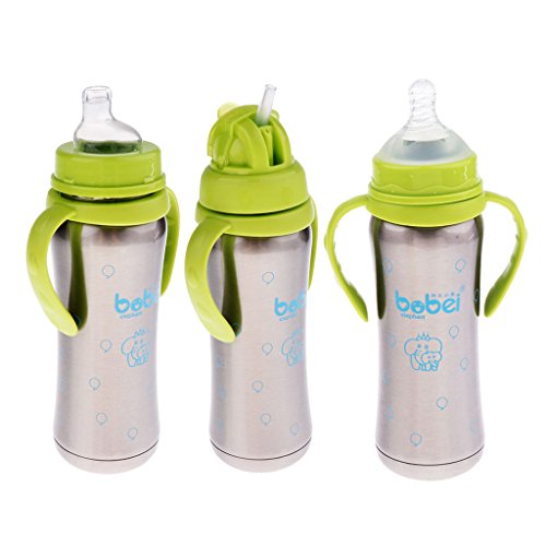D DOLITY Biberon Bébés Avec Poignée en Acier Inox Allaitement Accessoire - Vert