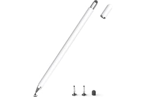 2-in-1 Tablet Pen, SENKUTA Stylus Pens for Touch Screens, Mobile Phone, Apple iPhone, iPad, Samsung, Surface, Lenovo, Xiaomi, Chromebook, Acer, Android iOS etc. Wihte