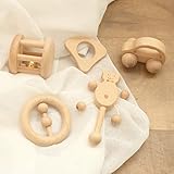 ★ GRANDE PARA LOS DIENTES ★ -La madera es lo suficientemente suave como para ser suave con las encías de los bebés y los anillos son excelentes sonidos de interacción.