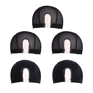 Spandex Mesh Dome Wig Caps for Making Wigs U part Black Weaving Wig Cap Stretchable Nylon Hair Net For Men Women (5 Pack)