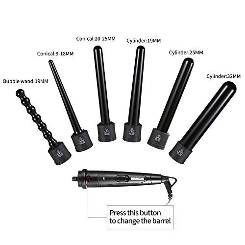 Lockenstab, NexGadget 6 in 1 Multi-Lockenwickler Kit, Austauschbares Multifunktions Lockenwickler Kit, Turmalin Keramik Lockenwickler professionelle Curling Eisenstab, Haar Lockenstab, mit hitzebeständige Handschuhe（Geschenk Set） - 2