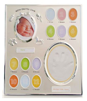 Preisvergleich Produktbild Baby Fotorahmen Bilderrahmen "Mein erstes Jahr" Babygalerie mit Gipsabdruck