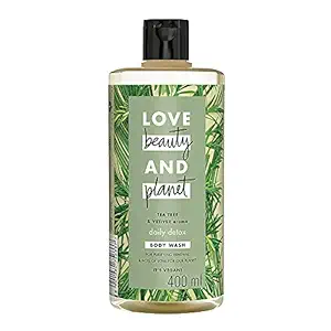 Love Beauty & Planet Daily Detox Body Wash 400 ml, with Tea Tree & Vetiver Aroma, Naturally Purifying Sulphate Free, Paraben Free - Liquid Shower Gel