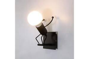 Aiskdan Applique murale interieur dessin animé, applique murale vintage en métal E27, applique murale noire pour chambre, couloir, salon (ampoule non incluse)