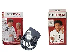 Rossmax GB102-EB200 Combo Aneroid Blood Pressure Monitor with Dual Head EB200 Stethoscope, Pack of 2 Items (Black)