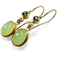 Goldohrringe mit Opal und Turmalin, Gelbgold 585 und 999, UNIKAT - handgefertigt by SILVERLOUNGE