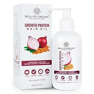 Bella Vita Organic Growth Protein Onion Unisex Hair Oil With Argan, 16 Herbs & Real Coffee Beans Promotes Hair Growth, Anti Fall Control & Greying, 200ml
