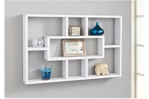 Homme Concept - White Multi Compartment Space Saving Floating Display Shelves Storage Shelf Organiser Unit Home Decor Bookshelf