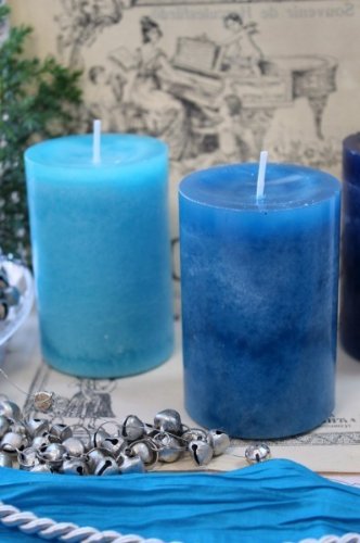 6 Stumpenkerzen Kerzen Blau Türkis Mix 9cm Hochzeit Kommunion Taufe Konfirmation Tischdeko - 7