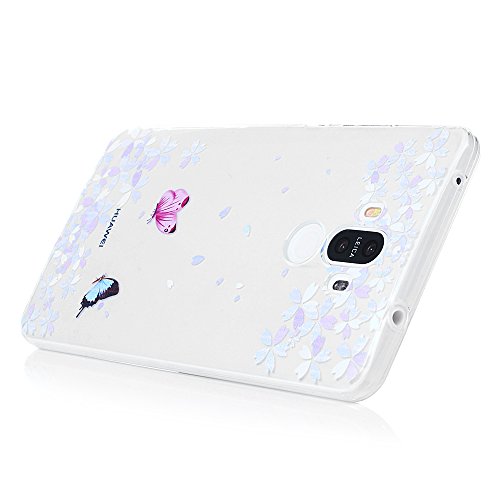 Funda Huawei Mate 9 Silicona Transparente  Gel TPU Ultra Delgado - Mavis s Diary Suave Cover Carcasa Case Bumper Shock-Absorci  n y Anti-Ara  azos - Mariposa y Flor