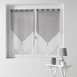 Douceur d'Intérieur 1620387 Paire Pompon Voile Bicolore Blanc / Gris 120 / 120 cm