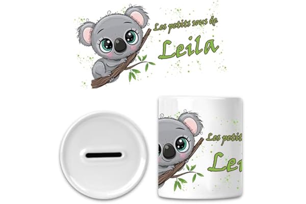 Tirelire en céramique personnalisable – Ajoutez le prénom de l'enfant | Cadeau original pour enfants | Plusieurs motifs | 95mm (Koala)
