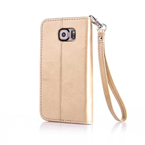 Galaxy S6 Hülle Ledertasche [mit Frei Hartglas Displayschutzfolie], KKEIKO® Schutzhülle PU Leder Tasche Hülle Case für Samsung Galaxy S6, Wickelfalz Handyhülle mit Bändselloch Standfunktion Karteneinschub und Magnetverschluss, Kratzfeste Lederhülle Flip Wallet (Schmetterling #2) - 3