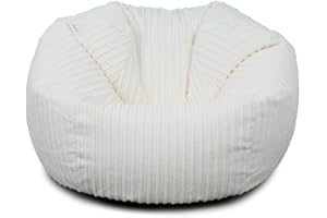Bags of Beans Large Kids Jumbo Corduroy Bean Bag Chair and Filling Included - Kiddies Indoor Seating Furniture Lounger - Machine Washable Comfortable Fabric For Girls & Boys - (Ivory)