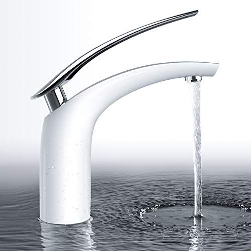 Robinet Lavabo, Fypo Robinet Salle de Bain, Robinet Evier Laiton Inox, Classique en Chrome, Mitigeur à Levier Unique et Tuyau Flexible, Economiseur d'Eau 1/2