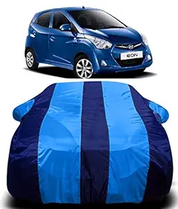 S SHINE MAX 190T Imported Fabric Car Cover for Hyundai Eon with Ultra Surface Body Protection (Blue Stripes)