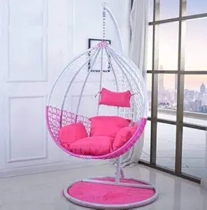 Flying Arrow Outdoor Furniture Single Seater Swing, Beautiful Swing with Stand (White+Pink Swing with Pink Cushion)