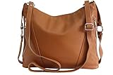 made in italy AMBRA Moda Damen echt Ledertasche Handtasche Schultertasche Beutel Shopper Umhängtasche GL08 (Cognac)