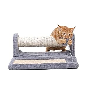 PAWZ Road Soporte y cojín para rascar con Juguetes para Gatos de Pelota de Juego para la Primavera, Tabla y Poste para rascar de los Gatos Plegables (2 en 1), sisal Completo y Felpa Cubierta: Gris