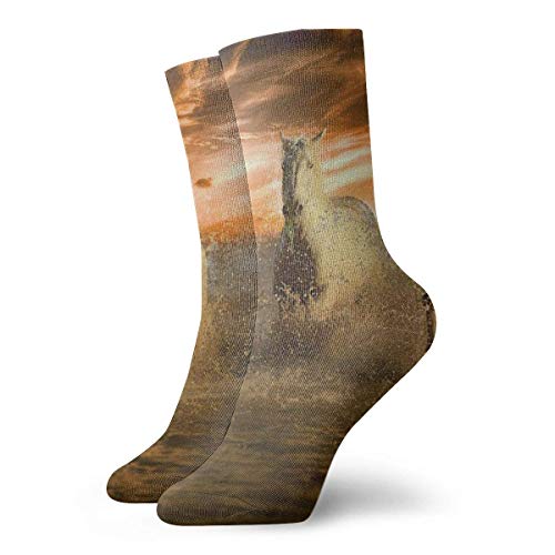 Chevaux Blancs Chaussettes de sport de voyage décontractées respirantes Chaussettes de yoga Marche Cyclisme Football en cours 30cm