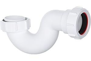 PlumbEZ Shallow P Trap 40mm (1.1/2 Inch) Bath Trap/Shower Trap with Universal Outlet, White Shallow Bath Trap and Bath Waste Pipe Solution