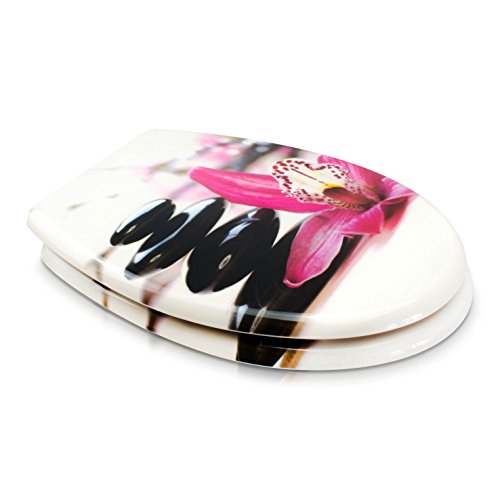 WC Sitz mit Absenkautomatik – „Zen Orchidee“ Design – Toilettendeckel mit Motiv aus Duroplast inkl. Montagesatz – VENKON - 3