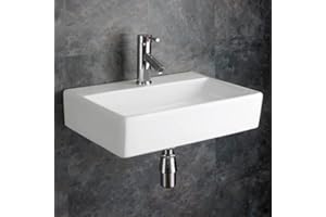 Clickbasin Large Rectangle White Ceramic Bathroom Basin | Above Counter or Wall Hung Install Option | 510mm x 360mm Calabria