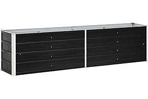 homiuse Lit Surélevé de Jardin 240x40x45cm Lit de Plantation Facile à Assembler Pot pour Fleur Plant Légum Décorer Jardins Balcons ou Patios Jardinieres Exterieur Acier Galvanisé Anthracite