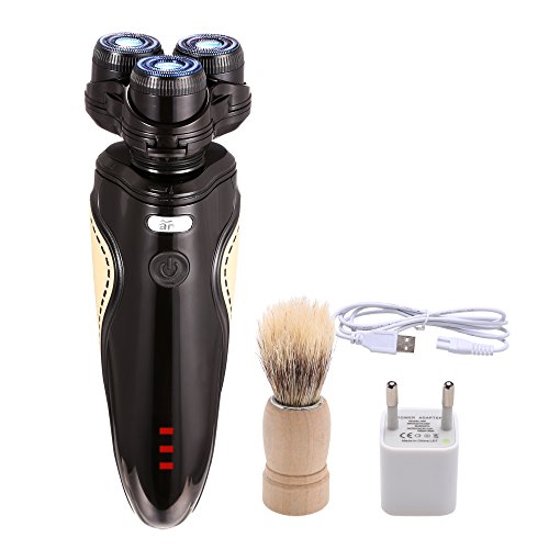 ACEVIVI Elektrischer Rasierer Rotationsrasierer Nass- und Trockenrasierer Herrenrasierer LED Display USB Kabel IPX 7 Wasserdicht mit Rasiererpinsel, Schwarz/Braun