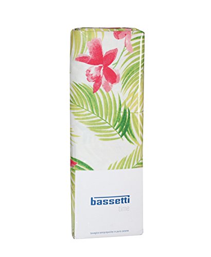 Mantel antimanchas Bassetti Time rectangular 6 8 12 plazas puro algodón resinado 12 POSTI cm 140 x 250 Tropicana - Verde