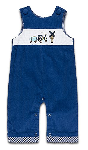 Baby Boys "Happy Train" Smocked Blue Cord Dungarees 6-9Months