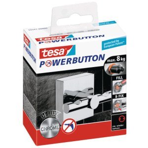 Preisvergleich Produktbild 4 x Tesa Powerbutton Haken Deluxe eckig chrom glänzend