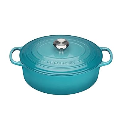 Le Creuset Cocotte Signature ovale en fonte émaillée, 31cm, bleu caraïbes