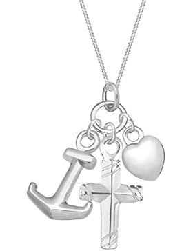 Elli Halskette Kreuz Herz Anker Anhängerset 925 Sterling Silber 45cm