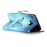 FESELE Schutzhülle für [Samsung Galaxy S8 Plus] Lederhülle Leder Case Ledertasche mit Standfunktion und Magnetverschluss, Samsung Galaxy S8 Plus Bunt Muster Flip Case Cover Wallet Leder Brieftasche Hülle im Bookstyle Kartenfach Leder-Mappen-Karten-Slot-Abdeckung für Samsung Galaxy S8 Plus + Blau Eingabestift Stylus Touch Pen-Glänzend Schmetterling - 4