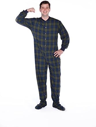 BIG FEET PAJAMA CO.One Piece Cotton Flannel Tartan Adult Footed Pajamas Onesie for Men & Women