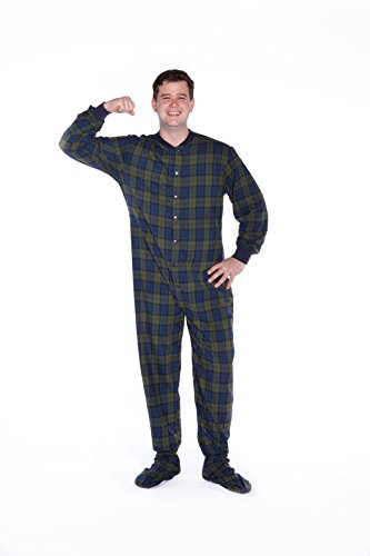 BIG FEET PAJAMA CO.One Piece Cotton Flannel Tartan Adult Footed Pajamas Onesie for Men & Women