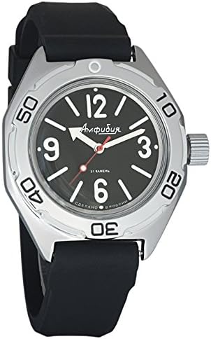 Vostok Amphibian Russian Genuine Army Diver 200WR Mechanical AUTO Self-Winding Wrist Watch Black Resin Strap 670913