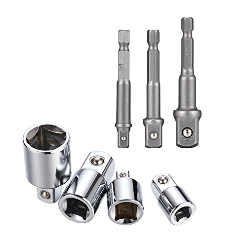 JTENG Akkuschrauber Stecknuss Adapter Steckschlüssel Nuss Set 3-teilig 1/4 3/8 / 1/2 Zoll + Stecknuss Adapter 4-tlg 1/4 auf 3/8 - 3/8 auf 1/4 Zoll - 3/8 auf 1/2 - 1/2 auf 3/8