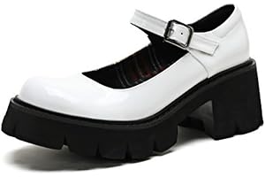 Shouda Plataforma Gruesa de Mujer Zapatos Mary Jane Correa de Hebilla Retro Pisos de Punta Redonda Zapatos de Boca Baja Japonesa Dulce Princesa Lolita Dulce