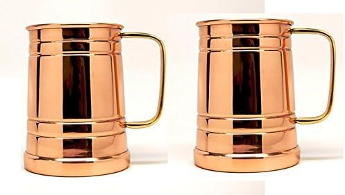 Tankard Large Moscow Mule Copper Mugs, 20 Oz - Handmade of 100% Pure Copper, Brass Handle set of 2