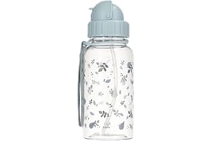 Tutete Botella de Agua para Niños 500 ml | 100% Libre de BPA, lavable en lavavajillas, con pajita suave, asa de transporte y tapón fácil de abrir, ideal para Guardería y Colegio | Leaves Blue