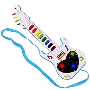 Aseenaa Musical Mini Guitar Instrument With Sound & 3d LED Lighting Toy | Battery Operated Electronic Music And Lights Guitars Gift Toys For Boys Girls Kids And Toddlers | Size:12 Inch | Colour : Blue