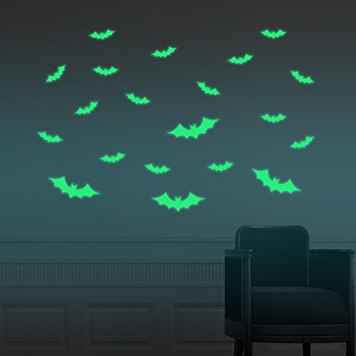 HYSENM verschiedene Bilder fluoreszierender umweltfreudlicher Wandsticker Aufkleber Leuchtpunkte im Dunkel leuchtend geeignet für Kinderzimmer Schlafzimmer, Fledermaus - 4