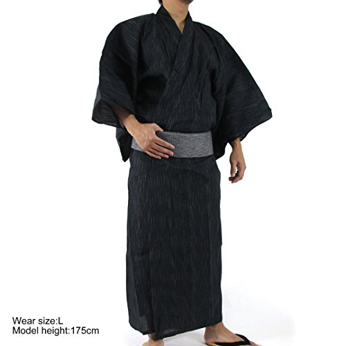 Edoten Men's Kimono Japan Shijira Weaving Yukata 703 Black L - 2