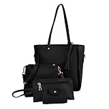 Material:PU Leder Sfit Damen 4 in 1 Handtasche Set Geldbeutel Litschi-Muster Handytasche mit Quaste Rucksack PU Leder Schultertasche Umhängetasche Brieftasche