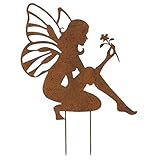 1 Stück Garden Art Einsätze Tubayia Metall Fee Figur Gartenstecker Rost Gartenstab Gartendeko Garten Rasen Dekoration