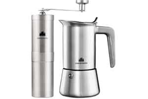 ‎GROENENBERG Groenenberg Spar Set 6: Kaffeemühle manuell + Espressokocher Induktion | Mokkakanne und Coffee Grinder aus hochwertigem Edelstahl